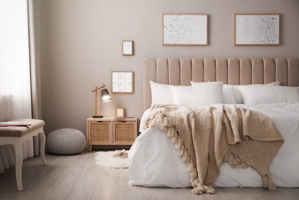 Cozy bed with soft linens