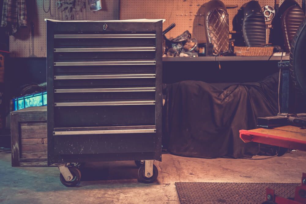 Large tool storage cabinet on wheels