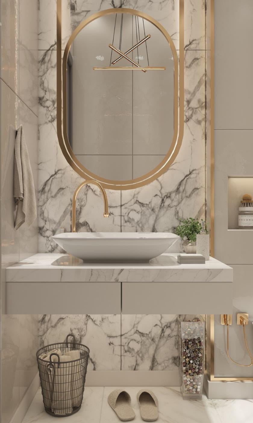 6 tendencias de decoración para 2025. lujo estilo art deco, baño dorado